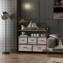 Byrå Industriell Greige med 5 Lådor & Hyllor – Trälook och Stålram 98 x 29 x 85 cm