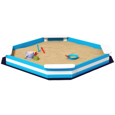 Sandlåda i Trä med 4 Sittplatser – Blå/Vit Nautisk Design 133 x 133 x 16 cm