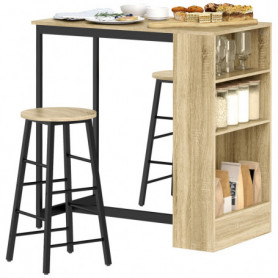 Barbords set + 2 Barstolar med Förvaring – 91 x 49 x 91 cm, Ek Indu...