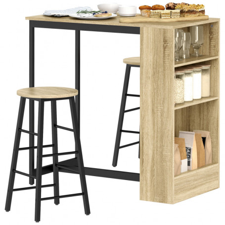 Barbords set + 2 Barstolar med Förvaring – 91 x 49 x 91 cm, Ek Industriell Design