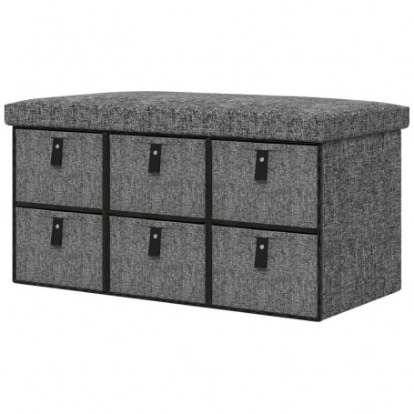 Skobänk med 6 Lådor och Vadderad Sits – 76,5 x 38 x 38 cm, MDF & Tygfinish