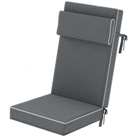 Utomhus Sittdyna med Nackstöd – 120 x 47 x 9,5 cm, Vattenavvisande Mörkgrå