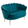 Soffa 2-sits Vintage Blomma Mörkgrön Sammet med Guld Ben