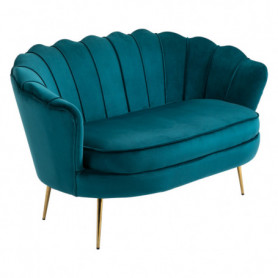 Soffa 2-sits Vintage Blomma Mörkgrön Sammet med Guld Ben