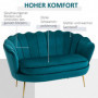 Soffa 2-sits Vintage Blomma Mörkgrön Sammet med Guld Ben