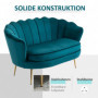 Soffa 2-sits Vintage Blomma Mörkgrön Sammet med Guld Ben