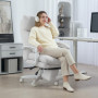 Ergonomisk Kontorsstol med Fällbart Ryggstöd och Fotstöd Gräddvit Linne