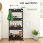 Tunn Köksvagn 4 hyllor 3 Flexibla Krokar Svart 40 x 19 x 90 cm