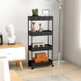 Tunn Köksvagn 4 hyllor 3 Flexibla Krokar Svart 40 x 19 x 90 cm