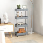 Tunn Köksvagn 4 hyllor 3 Flexibla Krokar Grå 40 x 19 x 90 cm