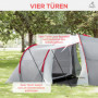 Campingtält för 4 Personer 3 Rum med Fönster Grå