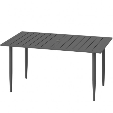 Trädgårdsbord med Paraplyhållare & Lamelldesign – 150 cm, Stålram