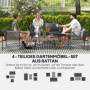 Loungegrupp i Rotting – 4-delars Balkongset med Glasbord & Mjuka Kuddar