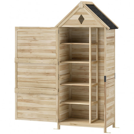 Trädgårdsskåp i Trä med 4 Hyllor & Asfalttak – 80 x 49 x 170 cm, Ljusbrun