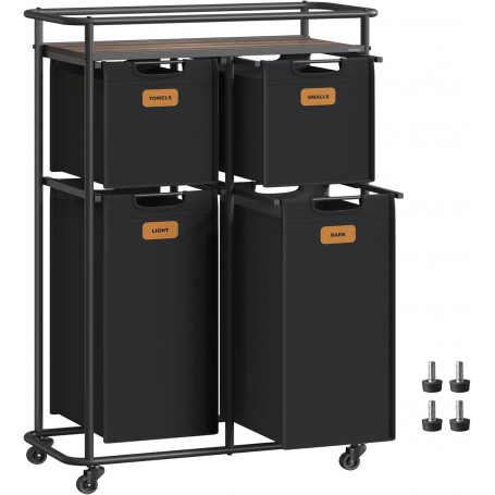 Tvättvagn med 4 Korgar – 150L Kapacitet, 72,4 x 33 x 109,1 cm