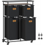 Tvättvagn med 4 Korgar – 150L Kapacitet, 72,4 x 33 x 109,1 cm
