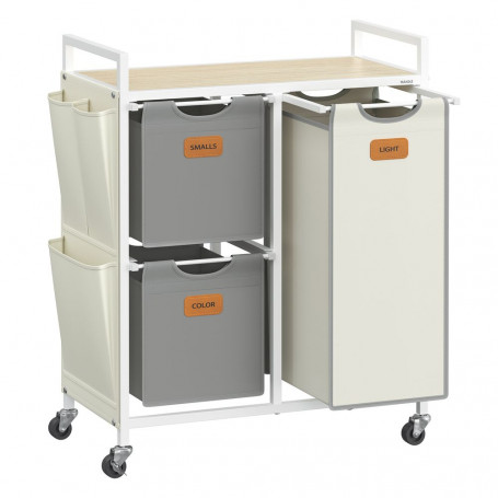 Rullbar Tvättsorterare med 3 Korgar Beige 68,6 x 33 x 80,5 cm