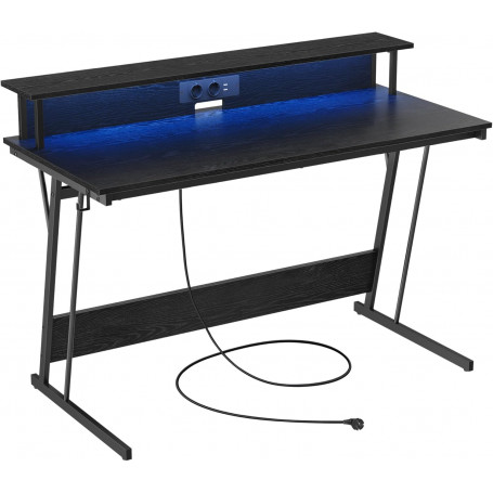 Gamingbord med Skärmstativ, Inbyggd Belysning och Eluttag  135 x 55 x 76 cm Svart