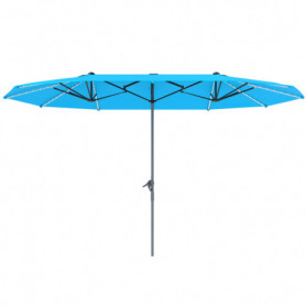 Dubbelparasoll med LED-belysning Solcells- och USB-laddning Blå