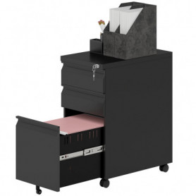 Arkivskåp i Metall 3 Lådor på Hjul Svart