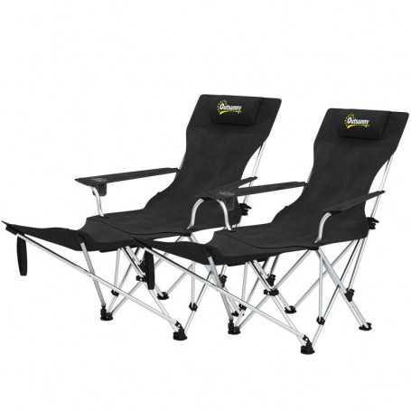 2-Pack Hopfällbar Campingstol med Fotstöd, Nackkudde och Mugghållare