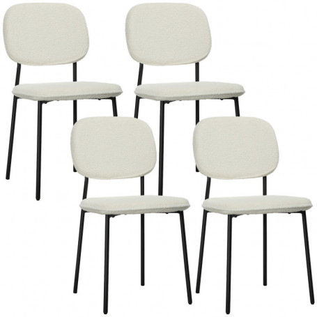 4-pack Matstolar med Bouclétyg och Svart Stålram – Modern Design
