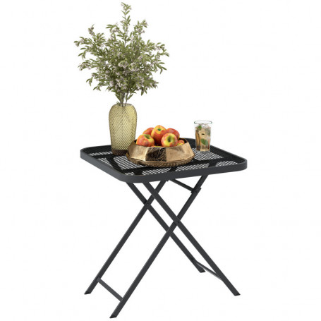 Vikbart Trädgårdsbord i Stål med Gallerdesign – 70 x 70 cm Svart