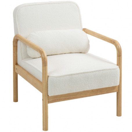 Modern Fåtölj i Vitt Bouclétyg med Trälook – 67 x 80 x 83 cm Vit