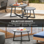 2-delat Ute Sidobord Set med Härdat Glas och Stålram – Ø70 & Ø50 cm