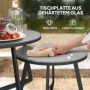 2-delat Ute Sidobord Set med Härdat Glas och Stålram – Ø70 & Ø50 cm