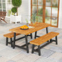 Utegrupp med Bord och 2 Bänkar i Stål och Furu – 168 cm