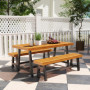 Utegrupp med Bord och 2 Bänkar i Stål och Furu – 168 cm