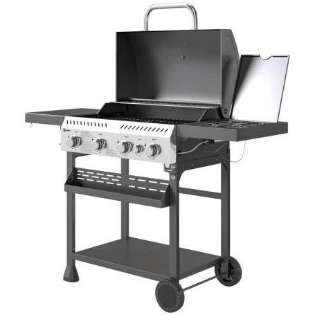 Gasolgrill med 4 Brännare, Sidobrännare och Förvaringshyllor