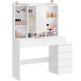 Sminkbord med LED-spegel, justerbara hyllor & smart förvaring – 117...