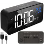 Digital LED Väckarklocka med snooze, ljudaktivering, datum & temperatur – USB & batteridrift – svart, modern & högljudd