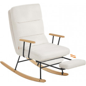 Gungstol med justerbart Ryggstöd i 4 lägen, Fotstöd - Krämvit Fleece