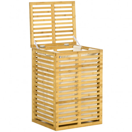 Tvättkorg i Bambu 63 L med Lock 44 x 37 x 62,5 cm naturträ