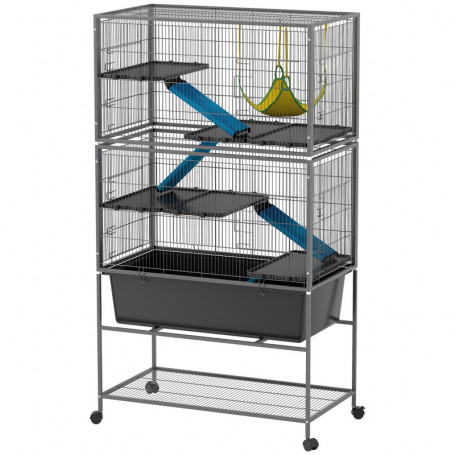 Hamsterbur 5 Nivåer med Tillbehör 88 x 48 x 150,5 cm, Mörkgrå