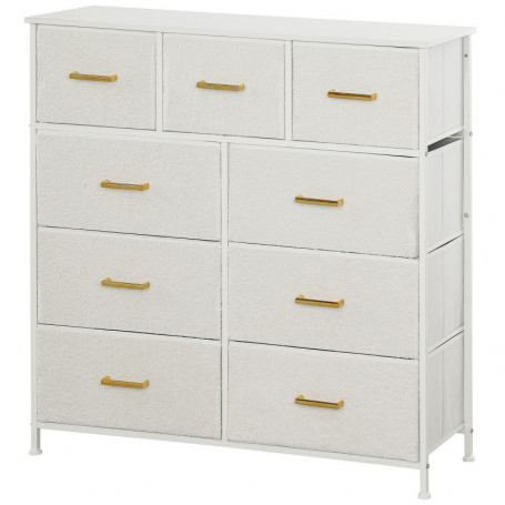 Byrå med 9 Tyglådor Stålram Vit 100 x 30 x 99 cm