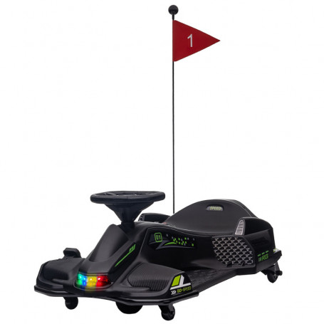 Elektrisk Gokart för Barn , Gummihjul, 3-8 km/h, Med Ljus- och Musikfunktion, Svart