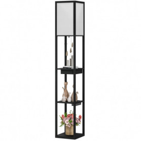 Golvlampa med Hylla 3 Nivåer, USB-portar och Fotpadal - Svart