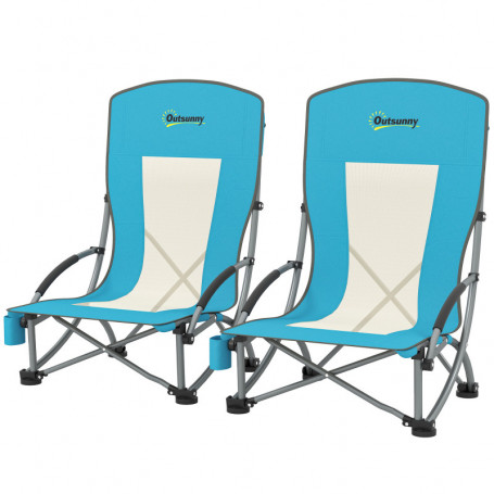 Campingstolar 2-pack med Mugghållare och nätryggstöd upp till 120 kg, Blå
