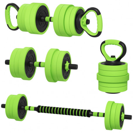 4-i-1 Hantelset 20 kg Justerbar hantel och skivstång kettlebell Grön