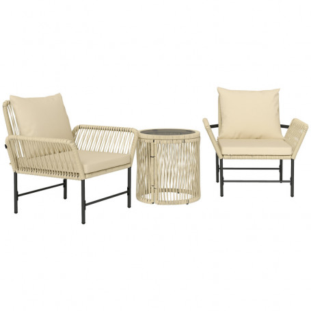 Elegant Caféset i polyrep – 2 stolar & bord med glasskiva
