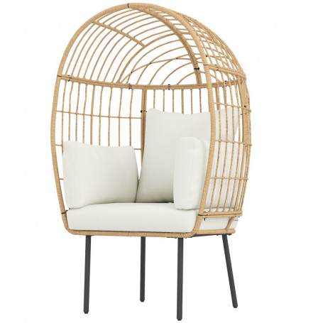Äggformad Rottingstol med Avtagbar Dyna 95 x 80 x 155 cm beige