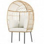 Äggformad Rottingstol med Avtagbar Dyna 95 x 80 x 155 cm beige