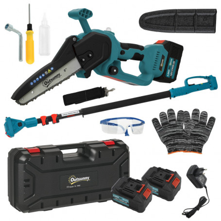 2-i-1 Mini Motorsåg 580W med 8000mAh Batteri + Teleskopiskt