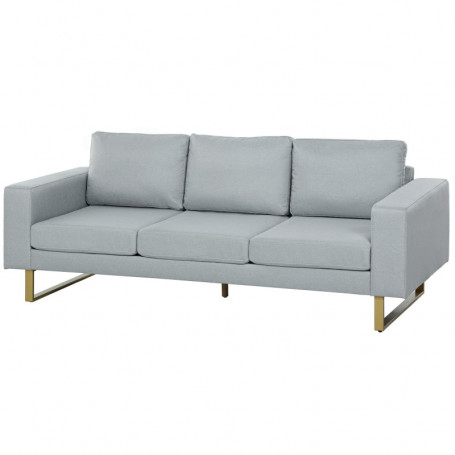 Soffa 3-sits 200 x 82 x 78 cm Ljusgrå Linne, Brons Ben
