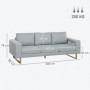 Soffa 3-sits 200 x 82 x 78 cm Ljusgrå Linne, Brons Ben