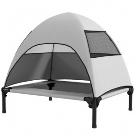 Upphöjd Hundsäng med Tak 76 x 61 x 71 cm, Ljusgrå